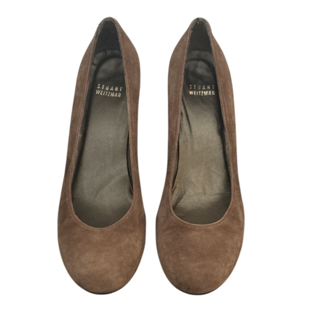 Authentic Stuart Weitzman brown suede, leather designer wedge heels size 8 1/2 - Picture 4 of 13